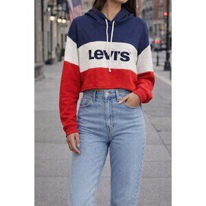 Levi’s Colorblock Hoodie S Cropped Red White Blue Logo Sportswear